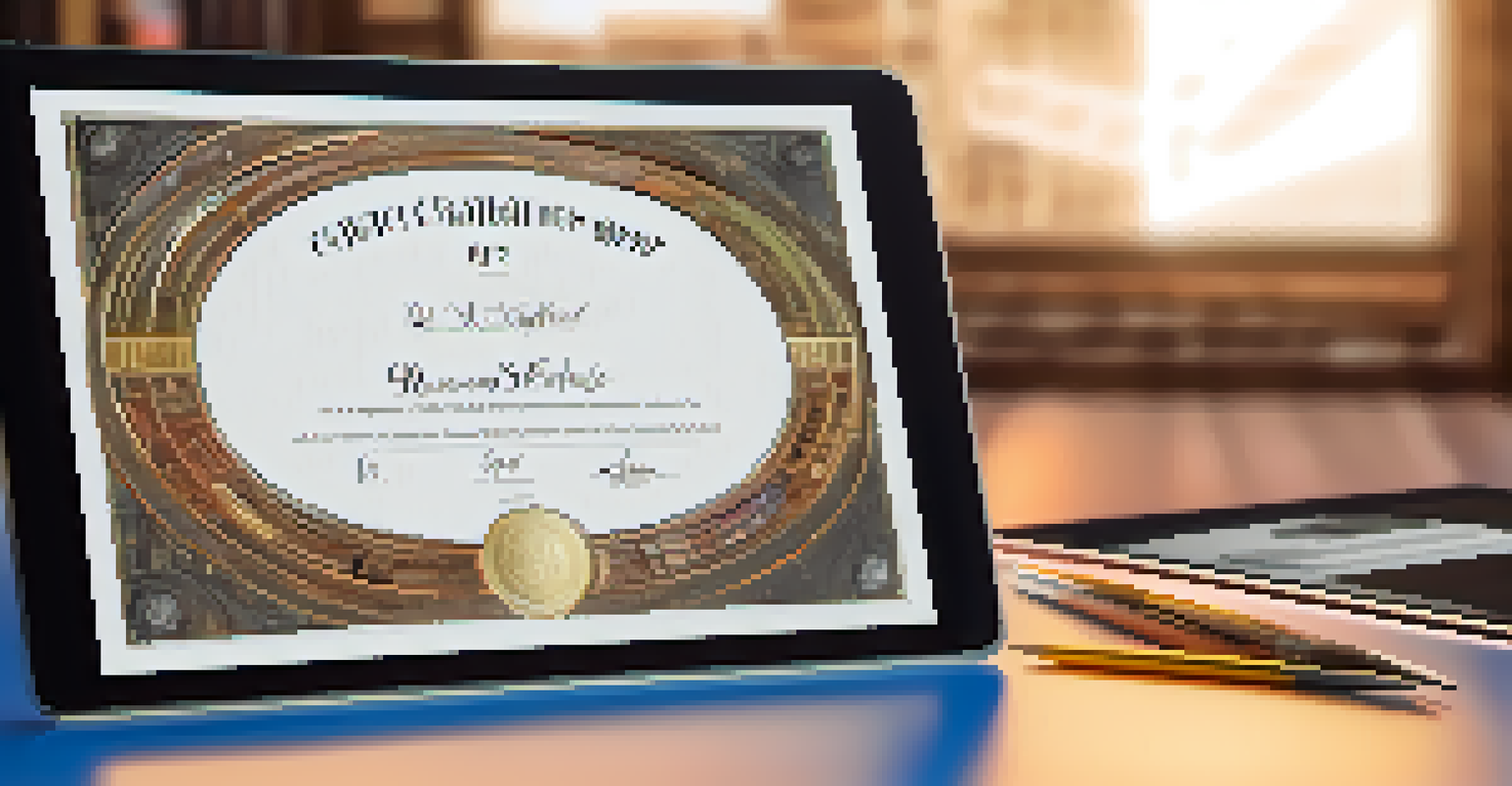 A close-up of a digital NFT certificate on a tablet, with a blurred art studio in the background, showcasing the details of the certificate.
