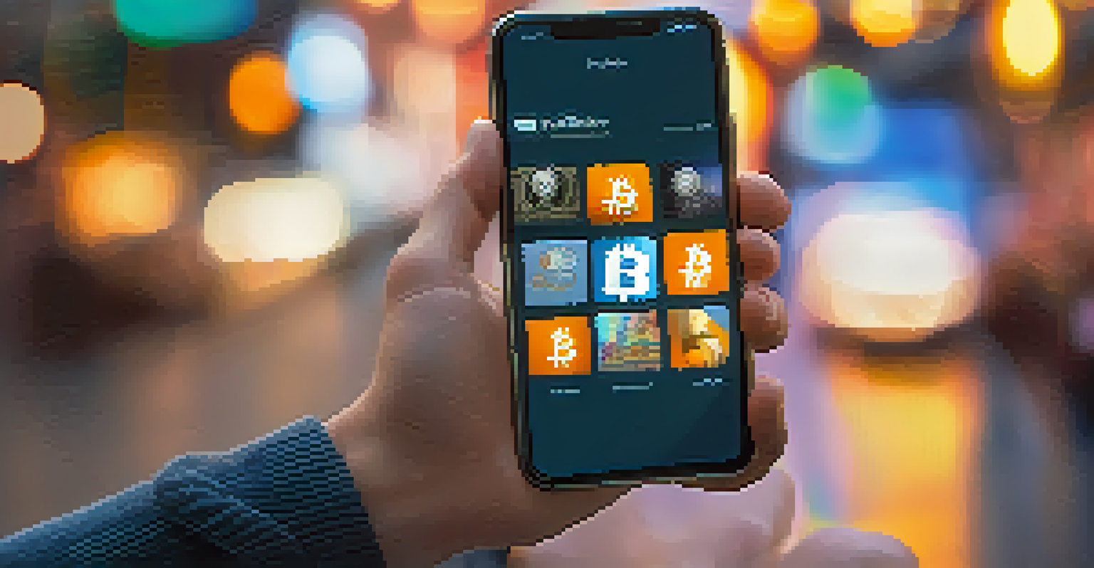 Close-up of a smartphone showing a Bitcoin wallet app, held by diverse hands, symbolizing global connectivity.