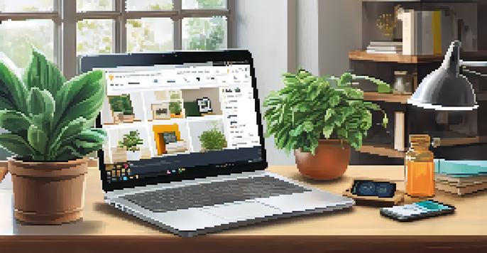 A modern home office with a laptop showing a Bitcoin payment interface, cryptocurrency books, and a smartphone with a Bitcoin wallet app, surrounded by plants.