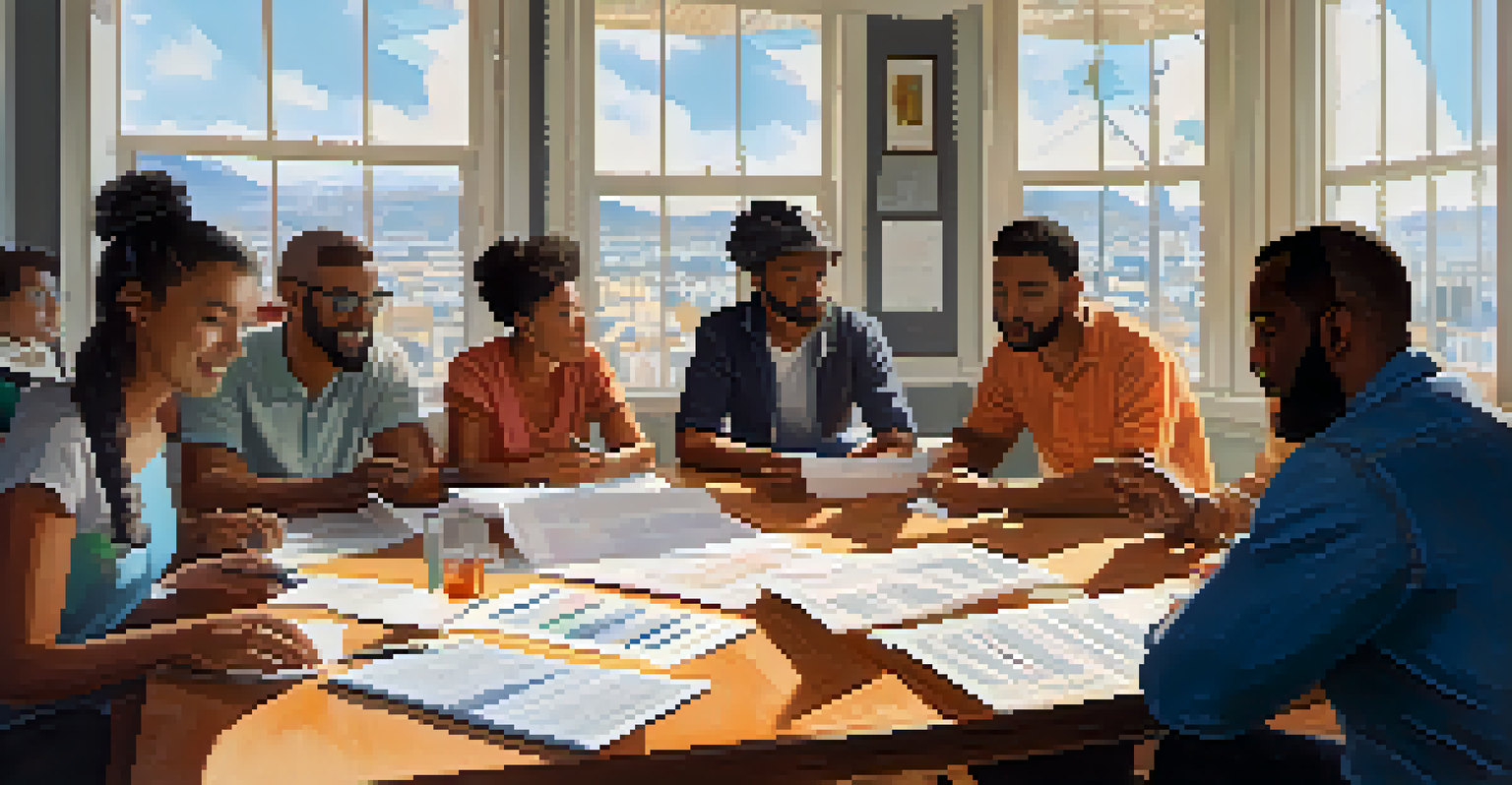 A diverse group of individuals discussing decentralized finance at a table with laptops and papers.