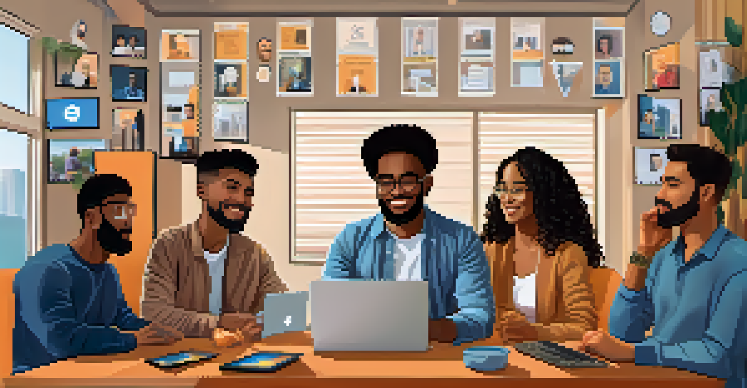 A video call with a diverse group of remote workers discussing Bitcoin payments, with colorful visuals on their screens.