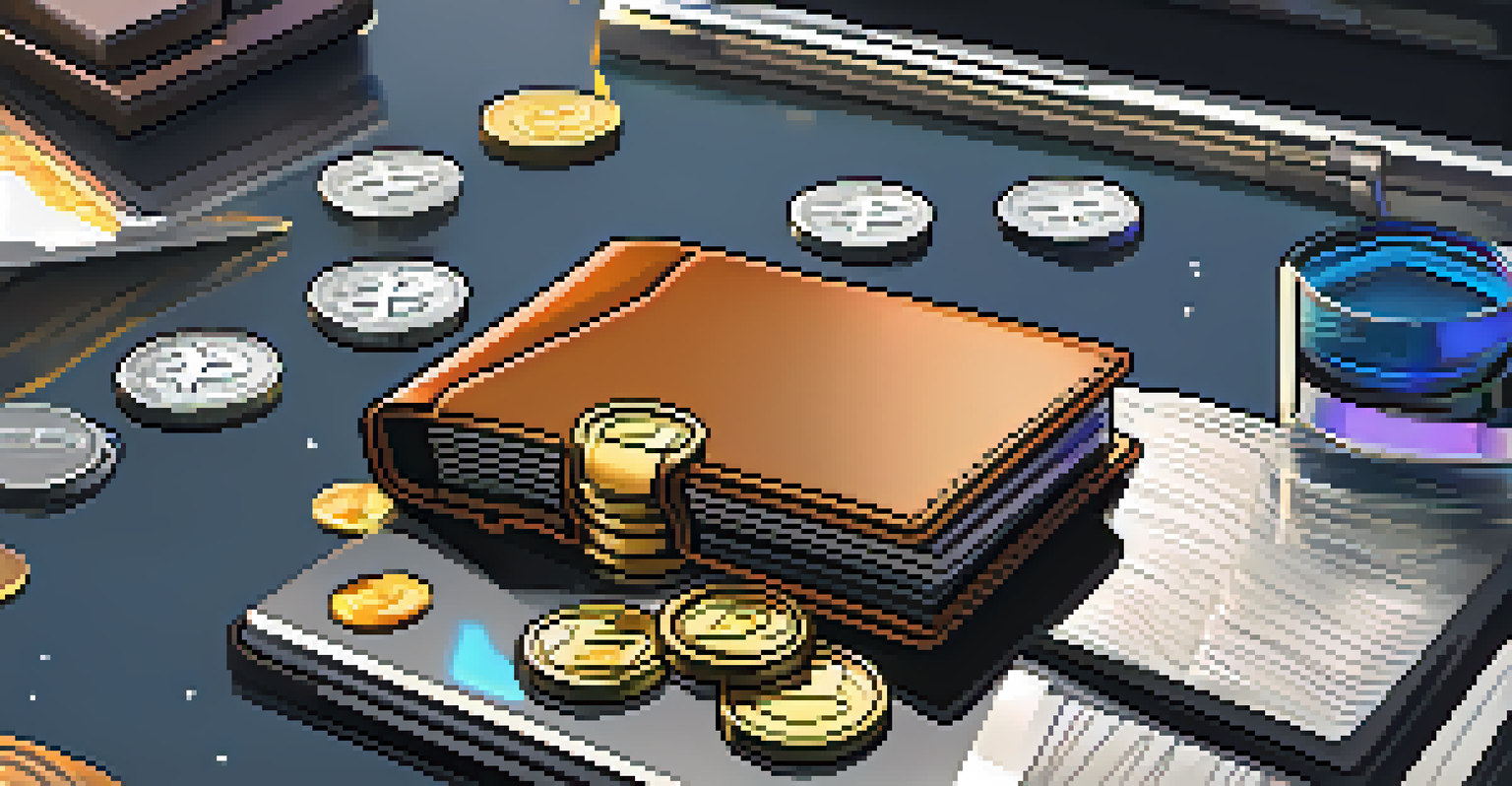 A close-up of a modern privacy-focused wallet on a table with cryptocurrencies around it and a blurred laptop showing a mixing service interface.