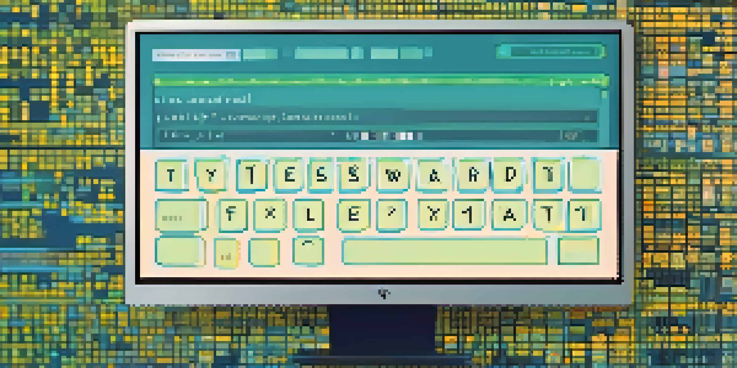 A close-up of a computer screen showing a password creation interface with various characters, set against a softly blurred background.