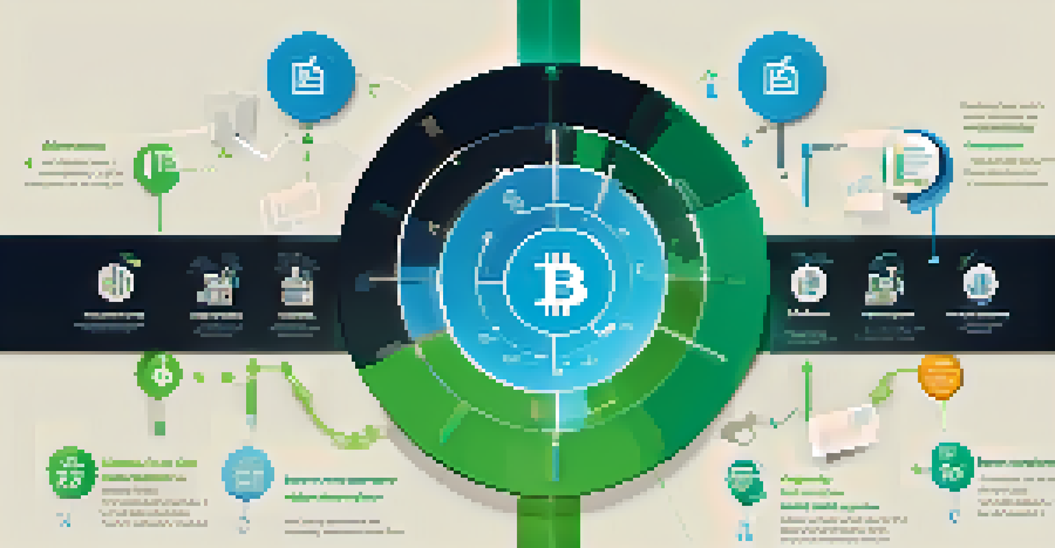 An infographic showing the benefits of Bitcoin in supply chains with various icons and a central Bitcoin symbol.