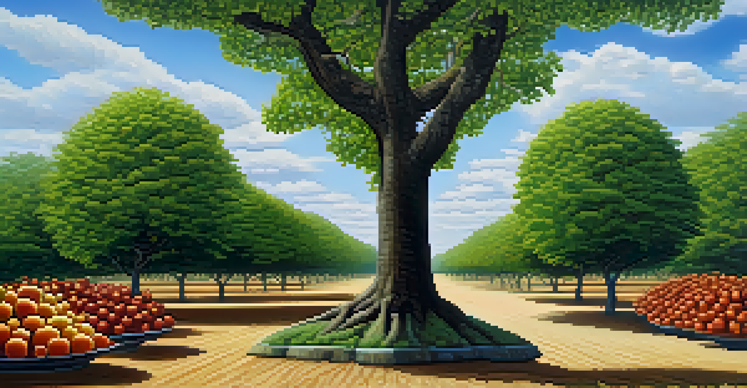 A landscape showing a tree for long-term investment and a bush for short-term trading, highlighting investment strategies.