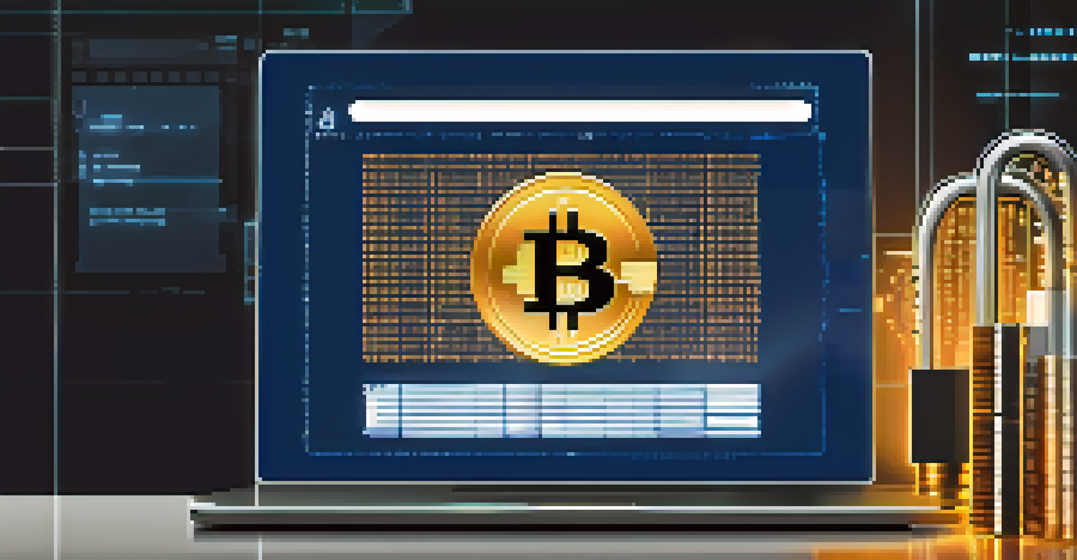 A digital lock symbol overlaying a computer screen displaying a Bitcoin wallet interface, emphasizing security in cryptocurrency management.