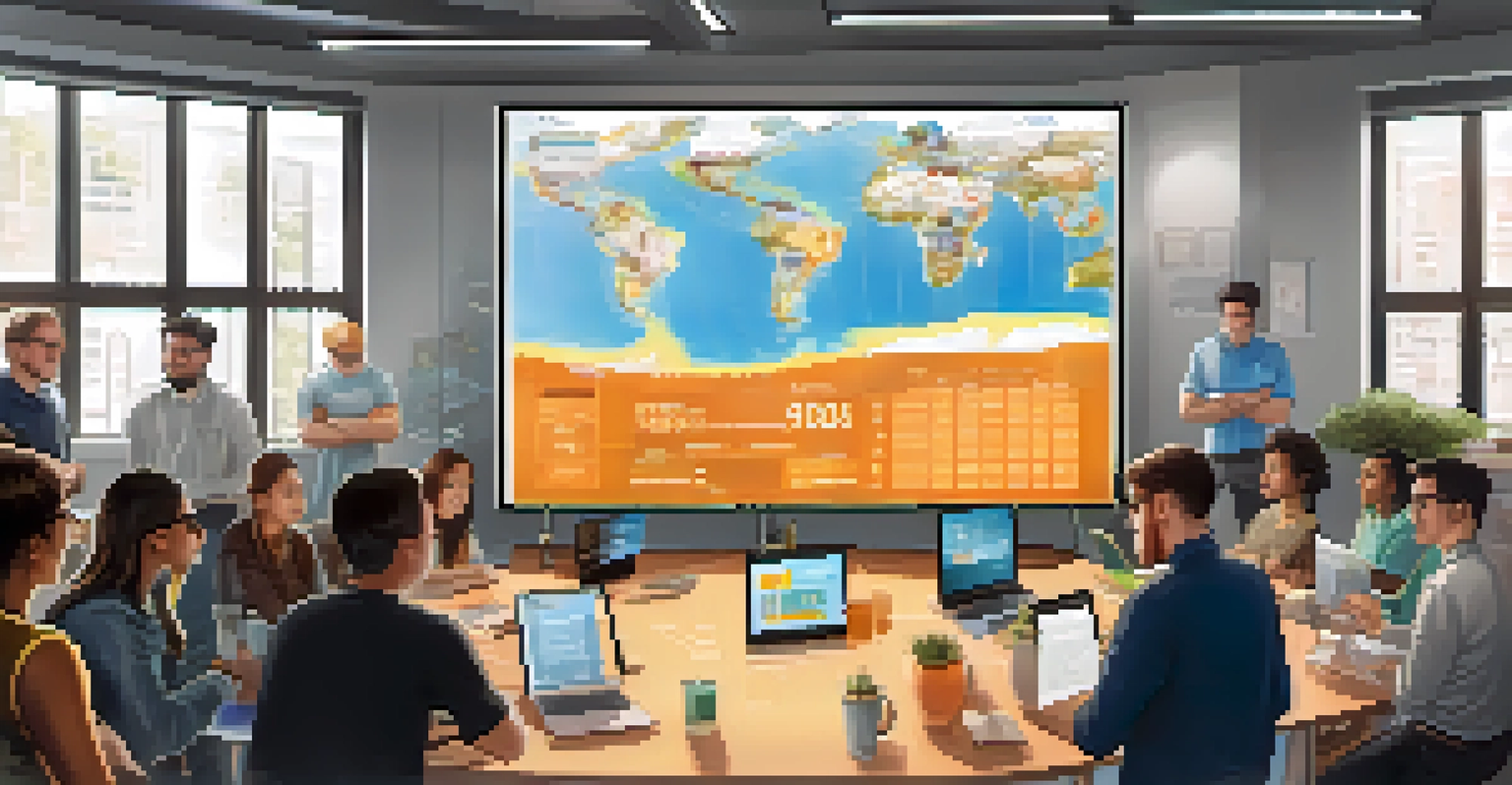 A diverse group of people learning about Bitcoin forks from a large screen displaying charts and graphs in a bright, modern setting.