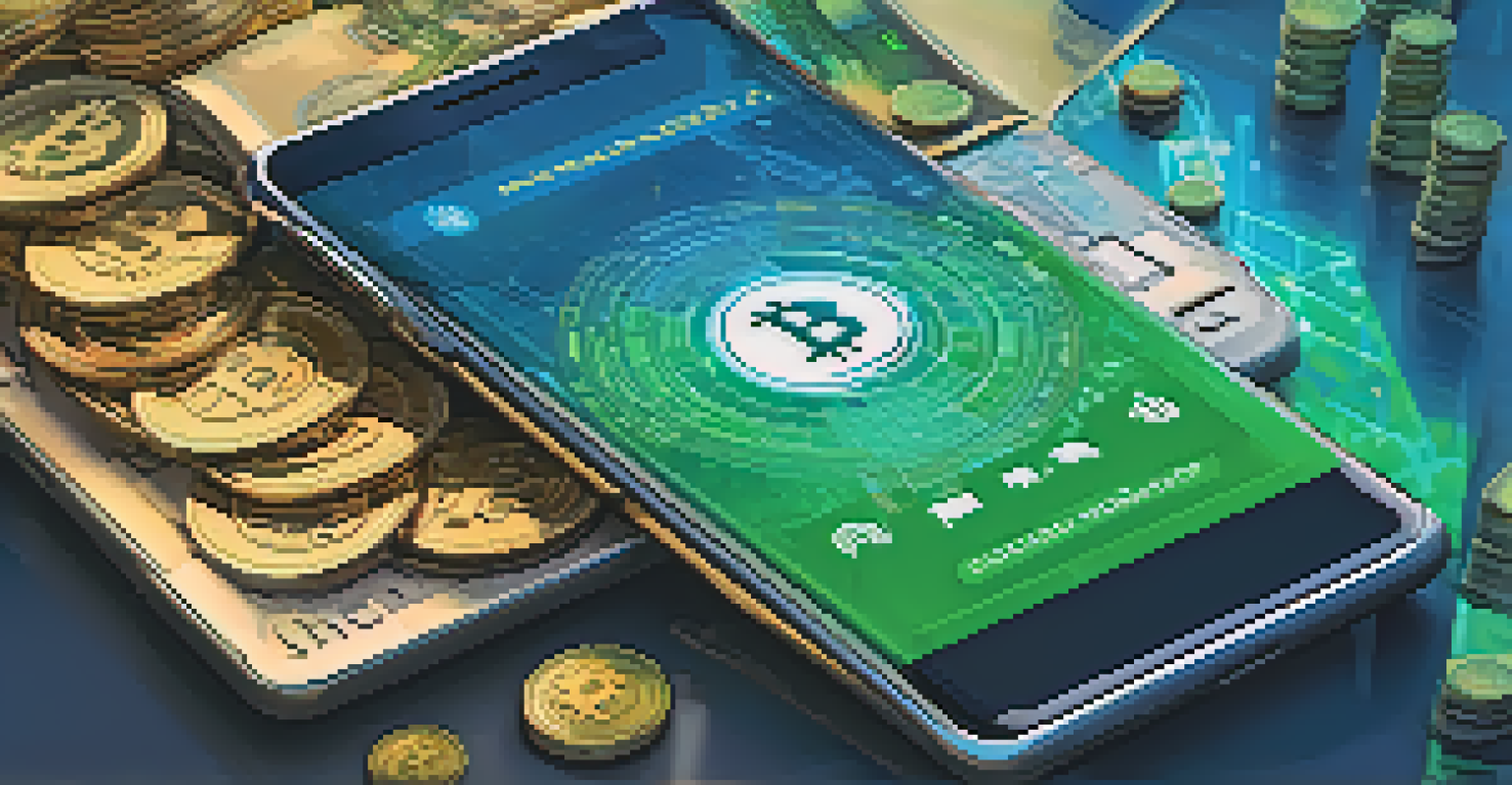 A close-up of a smartphone showing a Bitcoin wallet app, set against a backdrop of a globe and digital transaction symbols.