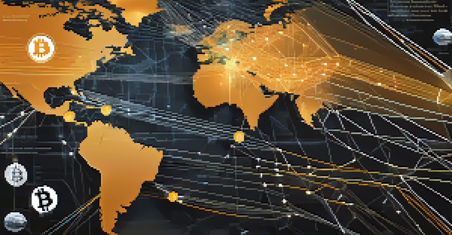 An infographic of the Bitcoin network with connected miners and glowing lines.