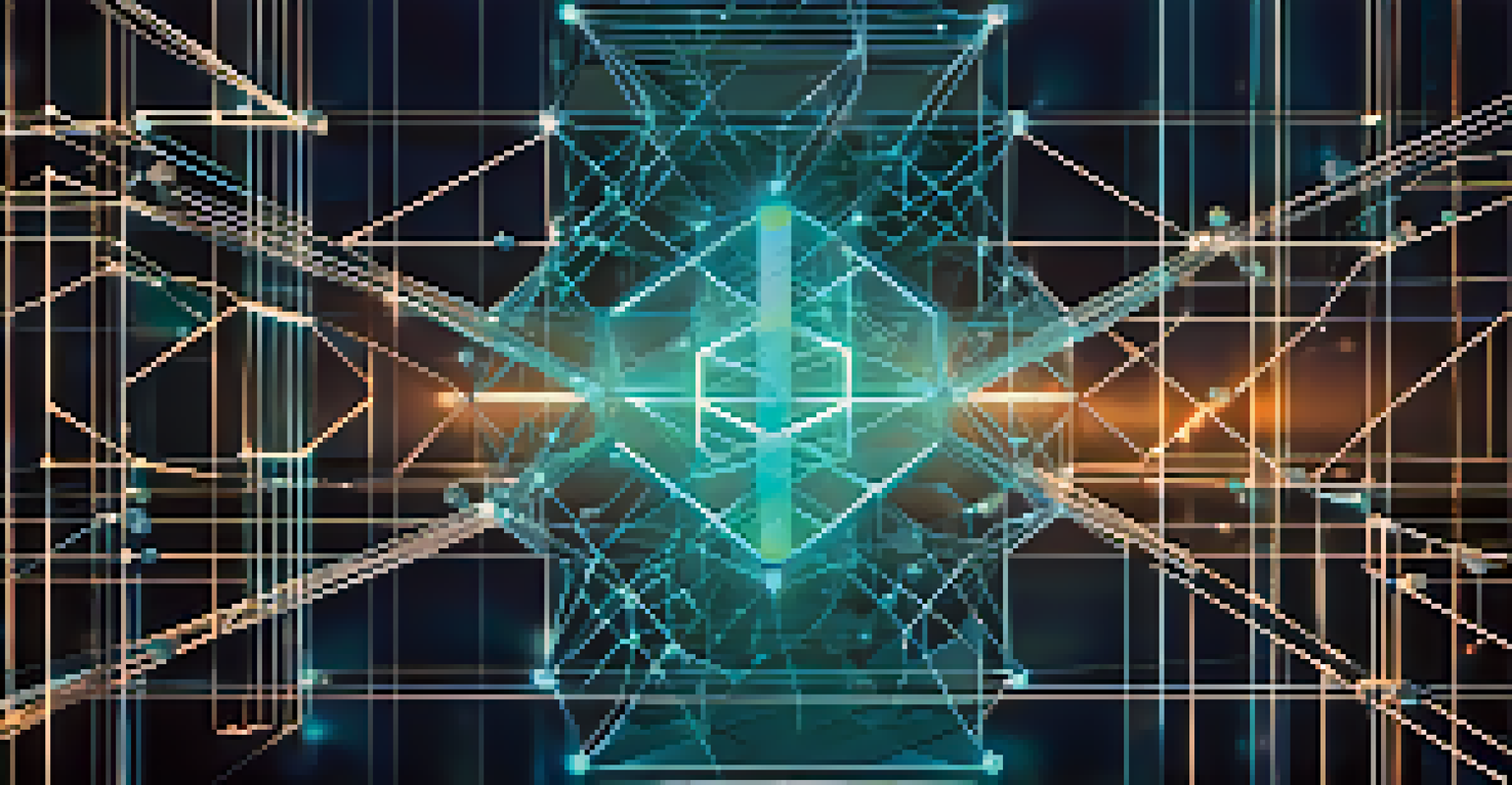 An abstract image showing interconnected nodes and lines, representing blockchain governance in a digital landscape.