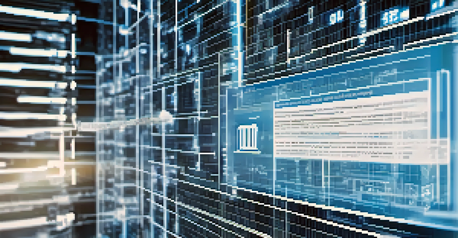 A close-up view of a digital blockchain ledger and supply chain graphic, with a blurred warehouse in the background.