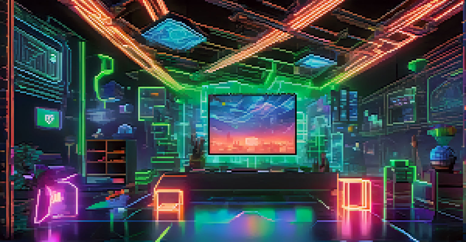A digital landscape showcasing blockchain technology with floating blocks and a glowing Bitcoin symbol.