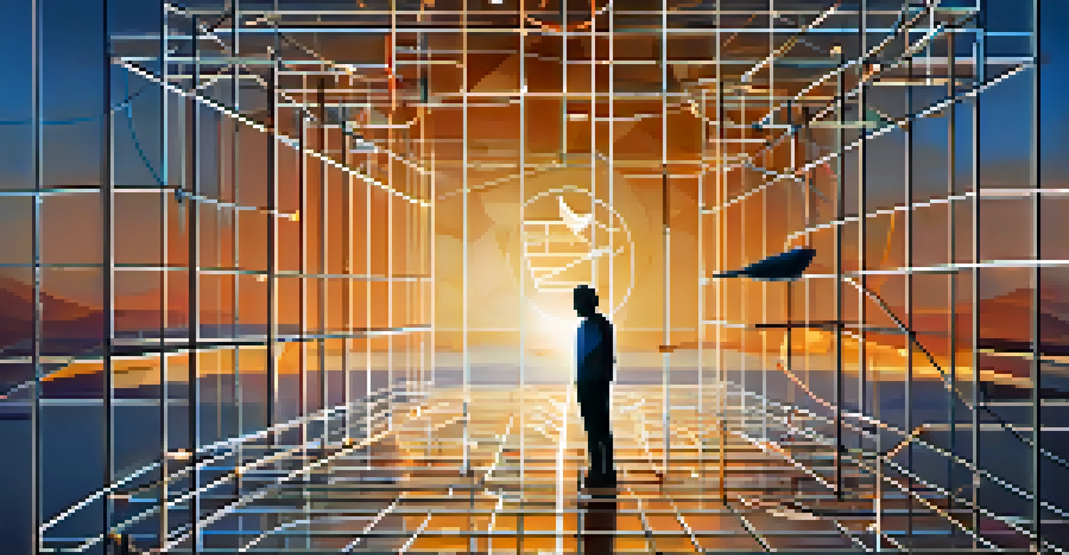 A conceptual art piece showing a bird in a cage representing Bitcoin's decentralization and scalability challenges.