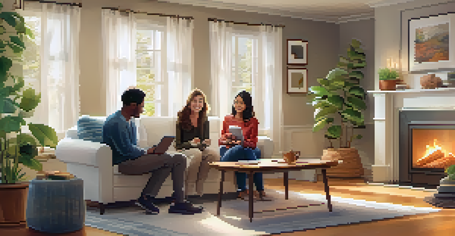 A family in a cozy living room using a tablet to make a donation through the Lightning Network, with a warm and inviting decor.