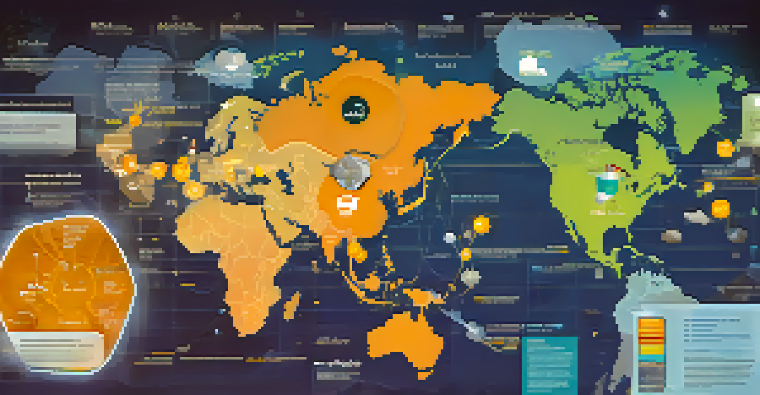 An infographic showing the benefits of Bitcoin in cross-border trade, with icons and a world map depicting global trade routes.