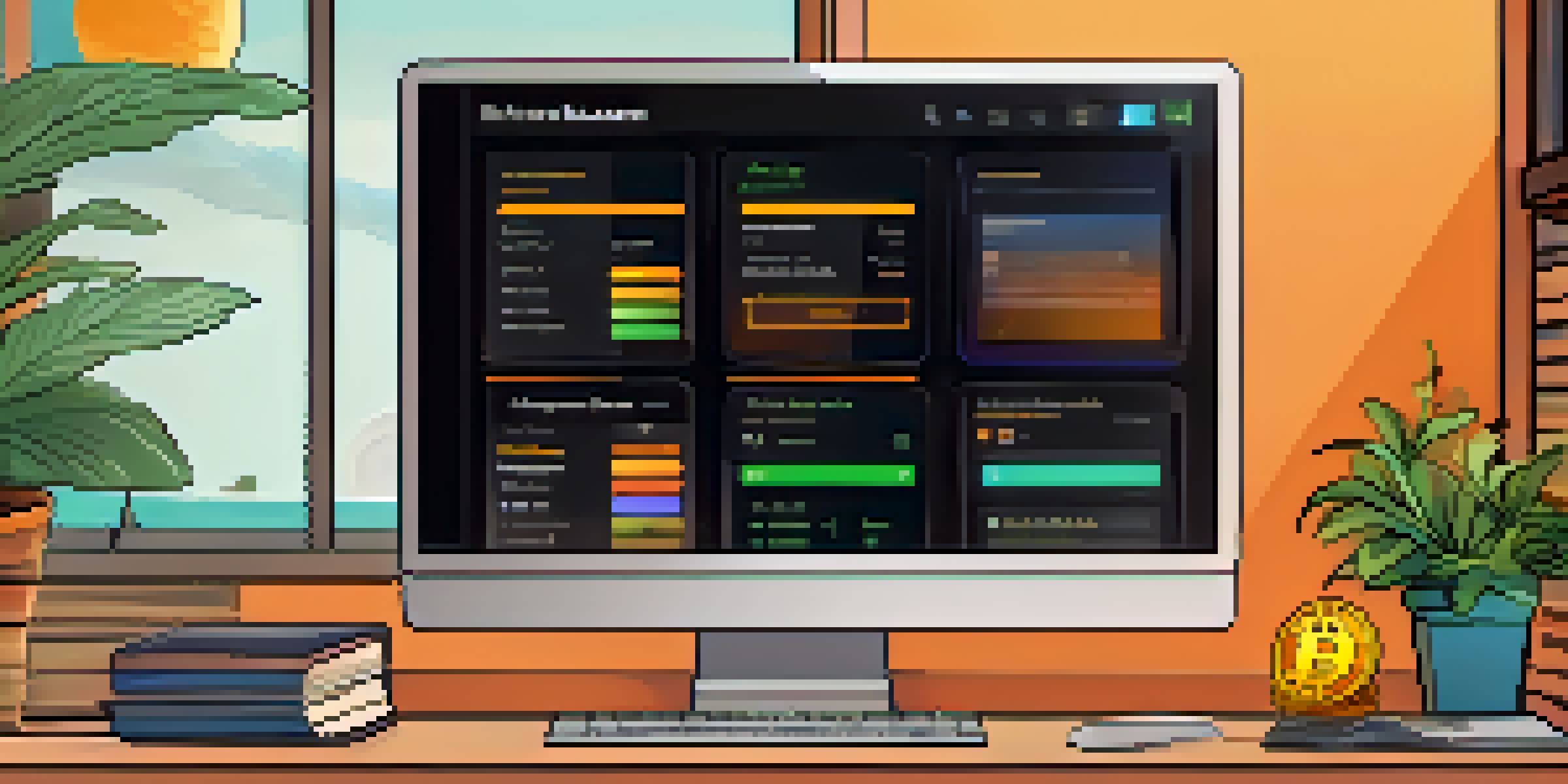 A modern computer screen displaying a desktop wallet application for Bitcoin with a user-friendly interface in a cozy home office setting.