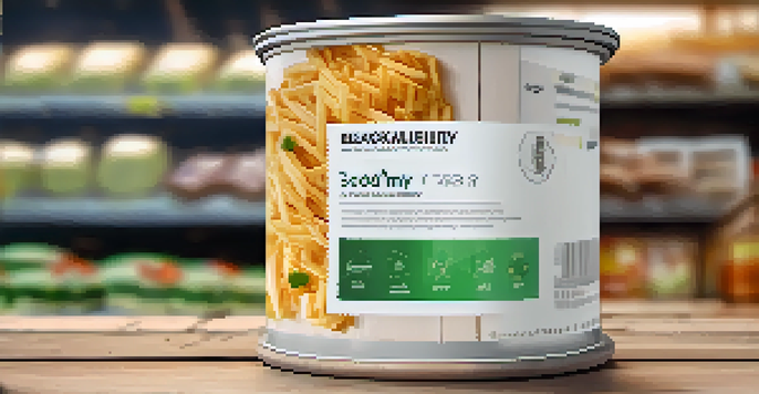 A close-up of a food product with a digital overlay showing a blockchain ledger for traceability.