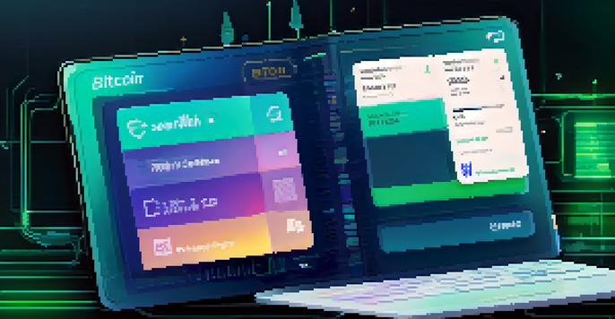 A digital wallet interface showcasing Bitcoin transactions and privacy features, highlighted in dark blues and greens.
