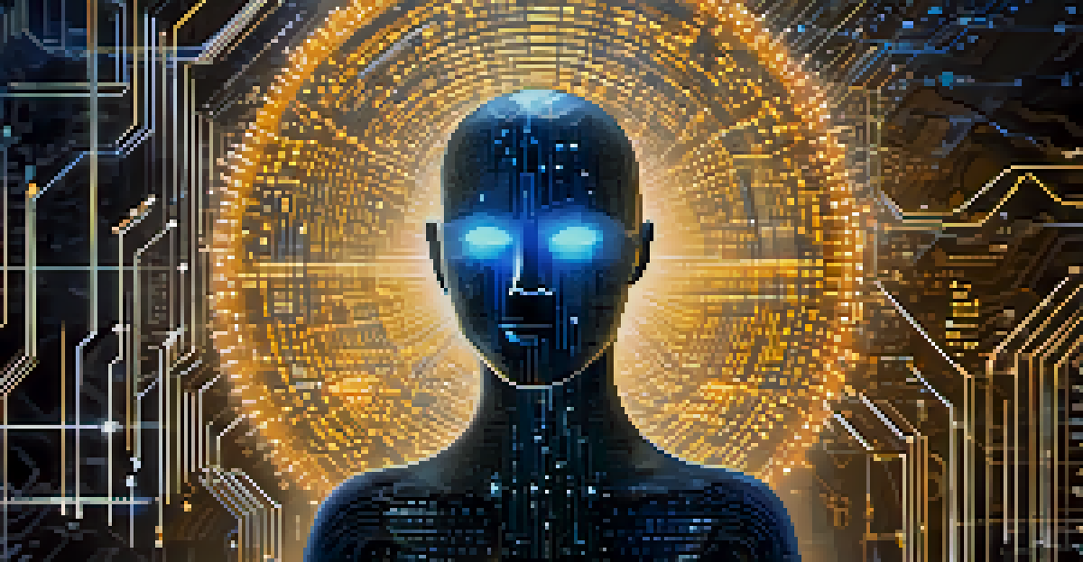 An abstract image of a humanoid silhouette with floating data points, symbolizing AI enhancing Bitcoin security.