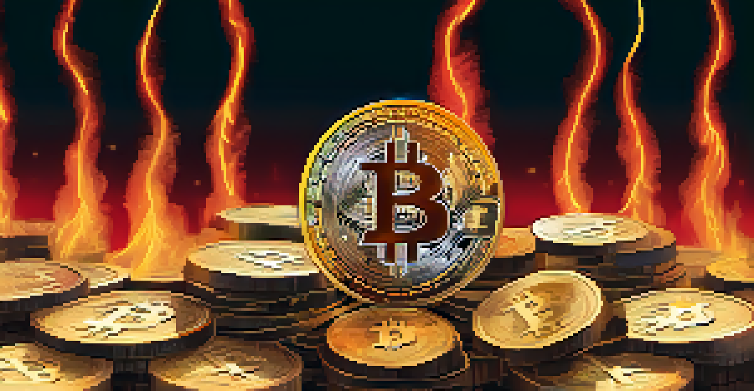 An abstract illustration of a Bitcoin symbol rising above dollar bills, representing its role as a hedge against inflation amidst economic uncertainty.