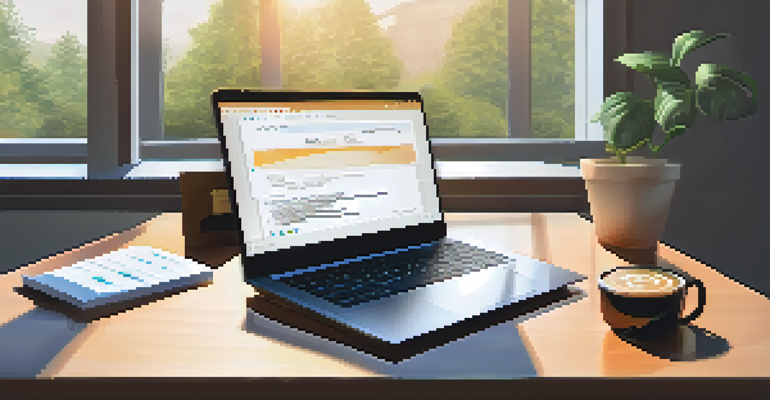 A workspace with a laptop showing a Bitcoin wallet, notes on security, and a coffee cup in natural light.