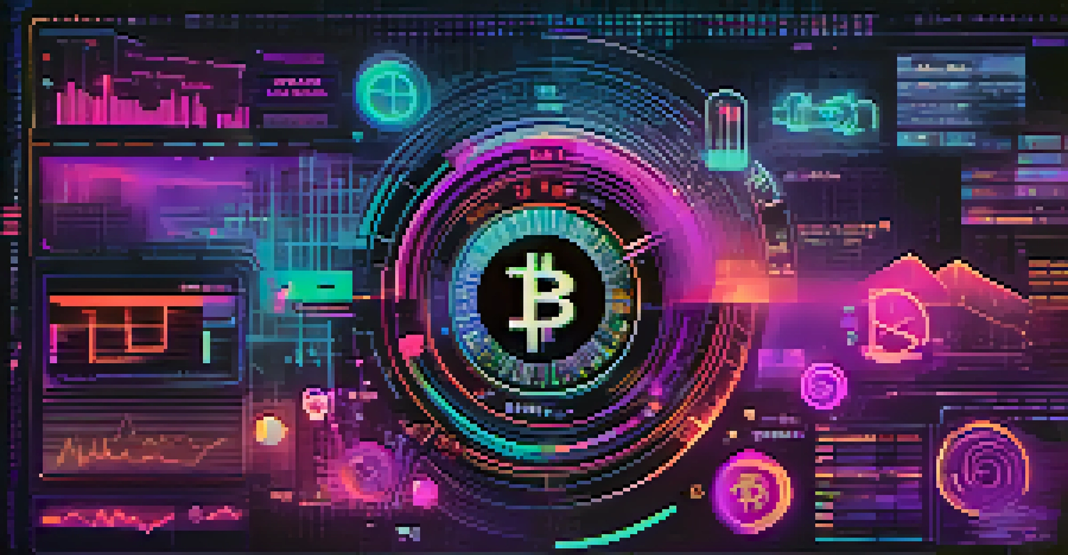 An abstract digital gauge showing fear and greed indicators, surrounded by Bitcoin and social media symbols against a gradient background.