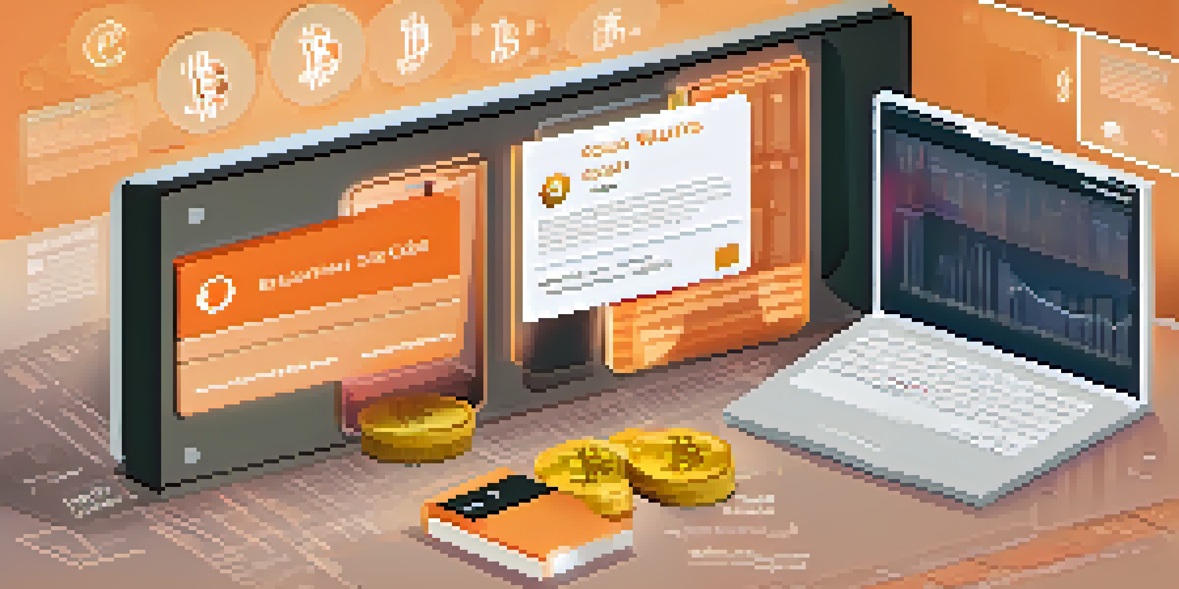An infographic showing the differences between hot and cold Bitcoin wallets, with icons and annotations for clarity.