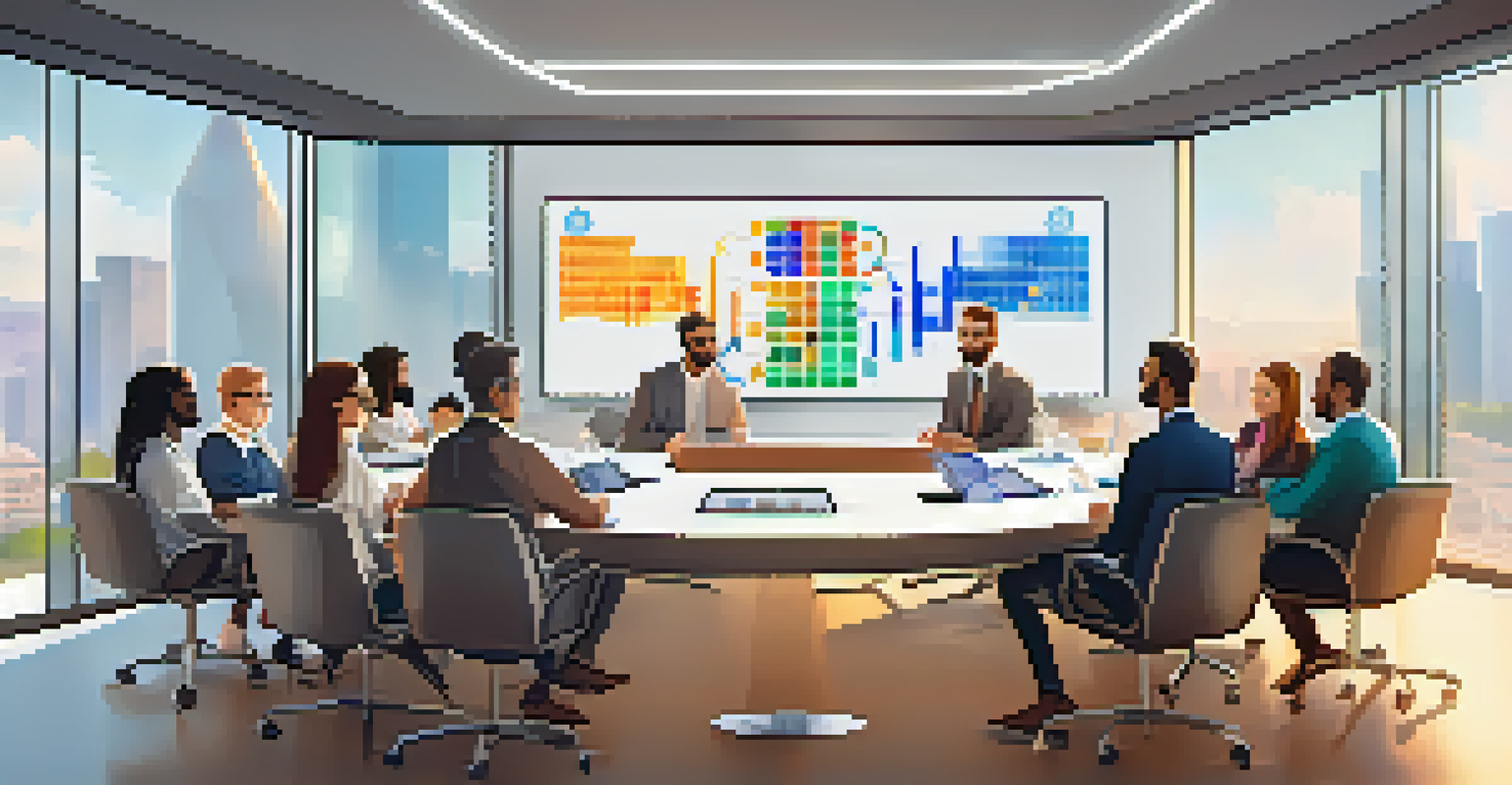 A diverse group of people discussing cryptocurrency regulations around a modern conference table in a bright meeting room.