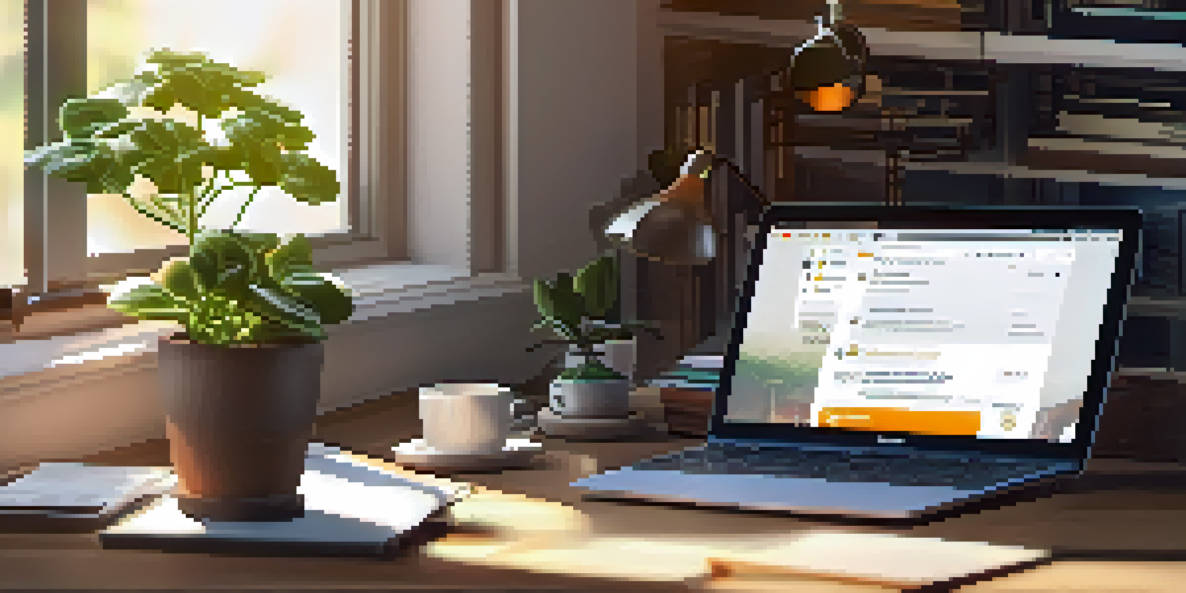 A modern workspace with a laptop showing a Bitcoin payment gateway, surrounded by cryptocurrency documents, a smartphone with a Bitcoin wallet app, and a potted plant, illuminated by natural light.