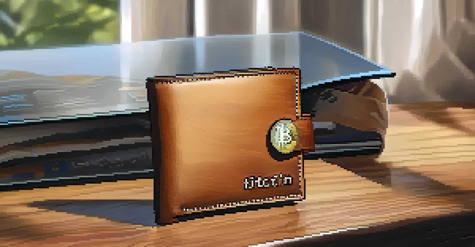 A close-up of a self-custody Bitcoin wallet being held by a person's hand on a wooden table.