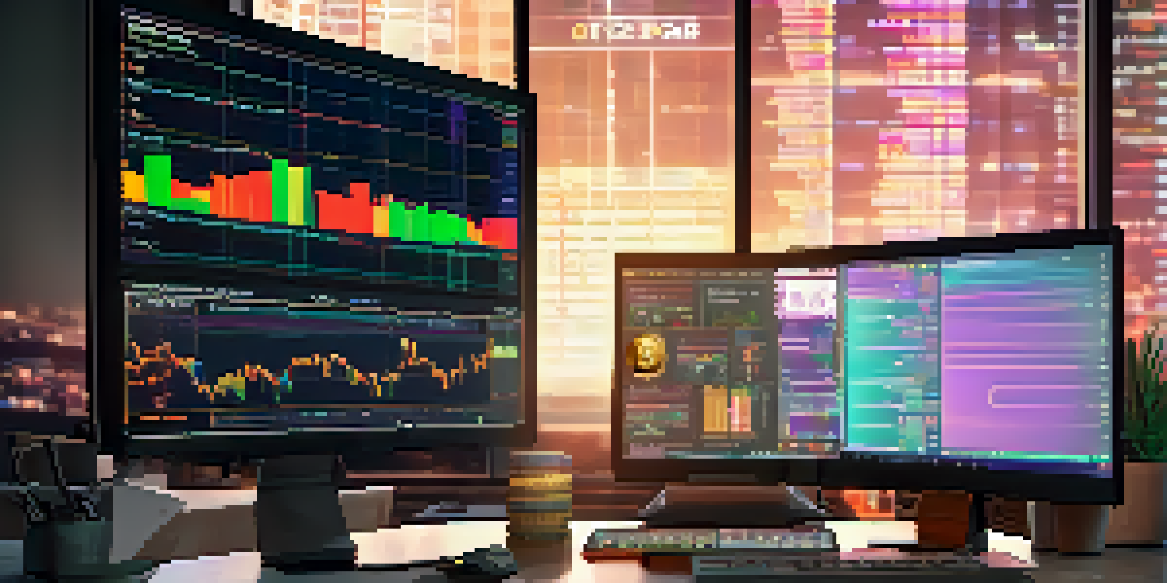 A trader using a computer in a modern office to interact with a decentralized exchange interface showing cryptocurrency trading charts.