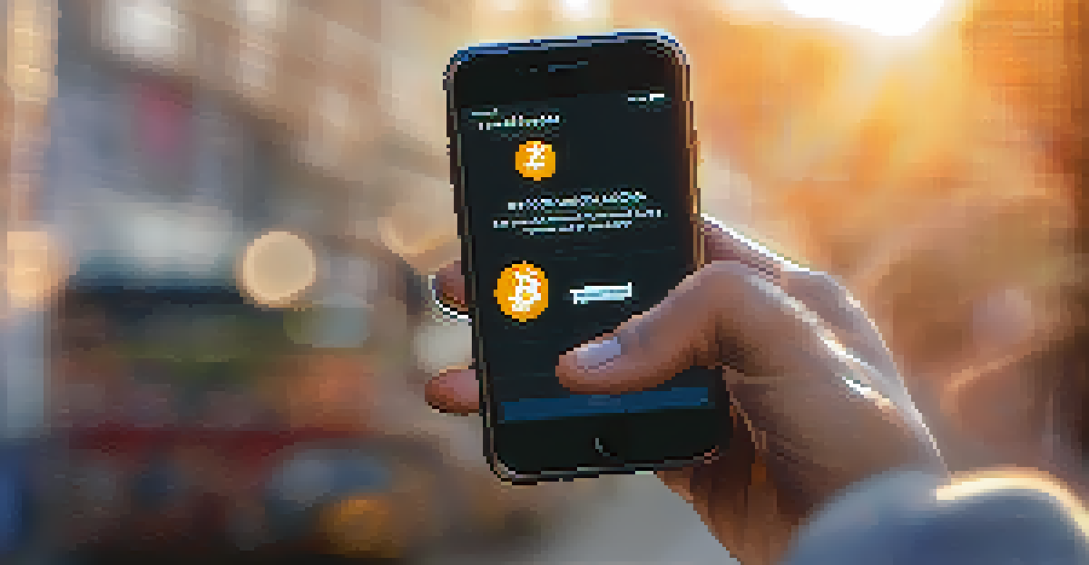 A close-up of hands holding a smartphone with a Bitcoin wallet app, illuminated by natural sunlight.