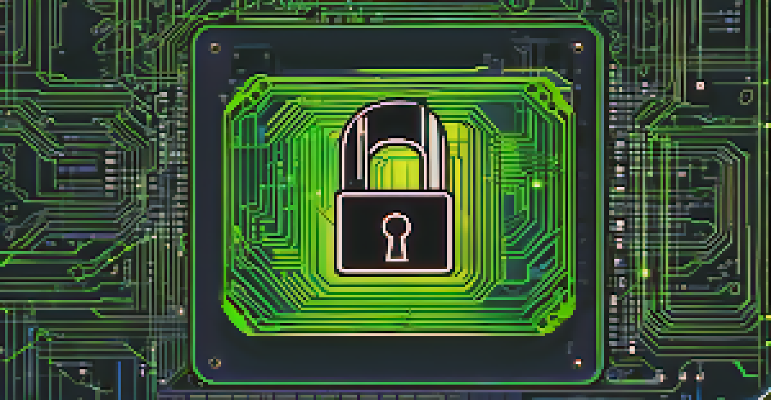 A digital illustration of Bitcoin security features, highlighting a padlock and shield over a circuit board background.