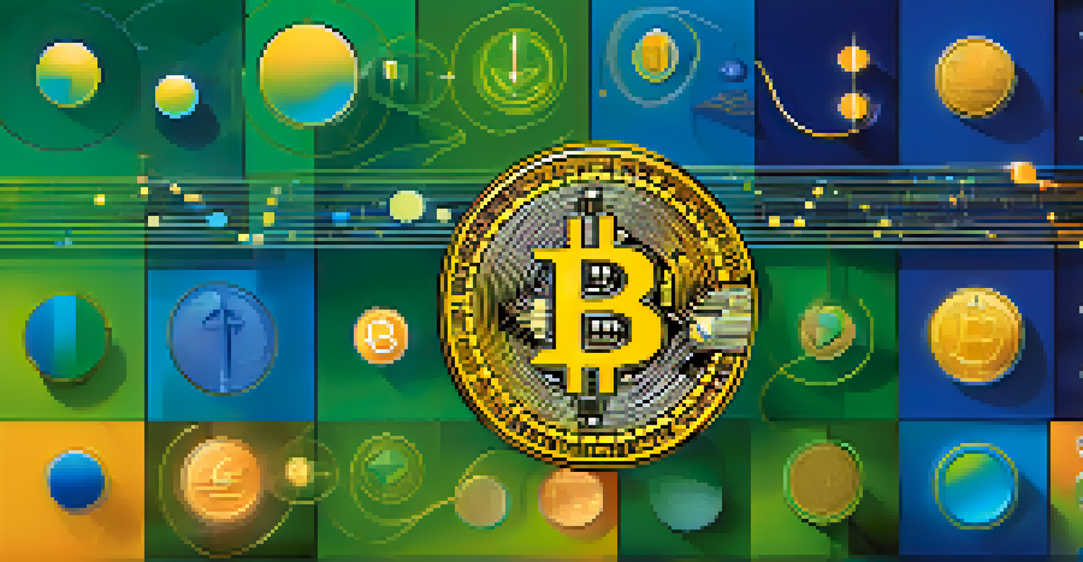 An abstract timeline depicting the evolution of Bitcoin with digital elements and vibrant colors.