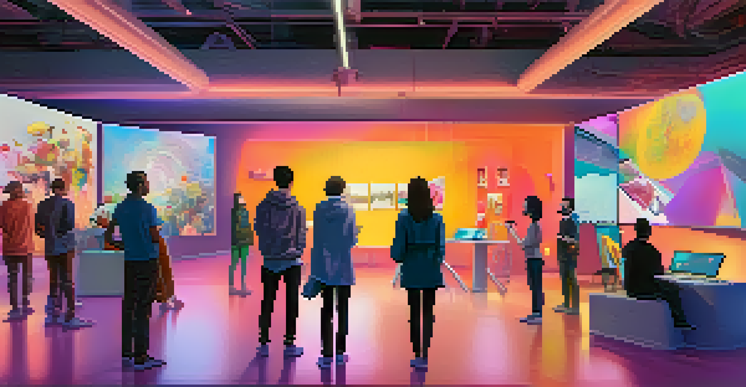 An online art marketplace with artists showcasing their digital artworks and NFT thumbnails.