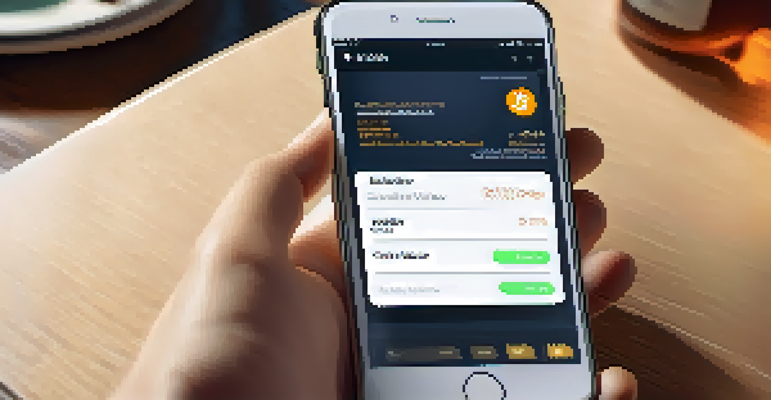 A close-up of a smartphone showing a Bitcoin wallet app being used by a diverse individual in a cozy home setting.