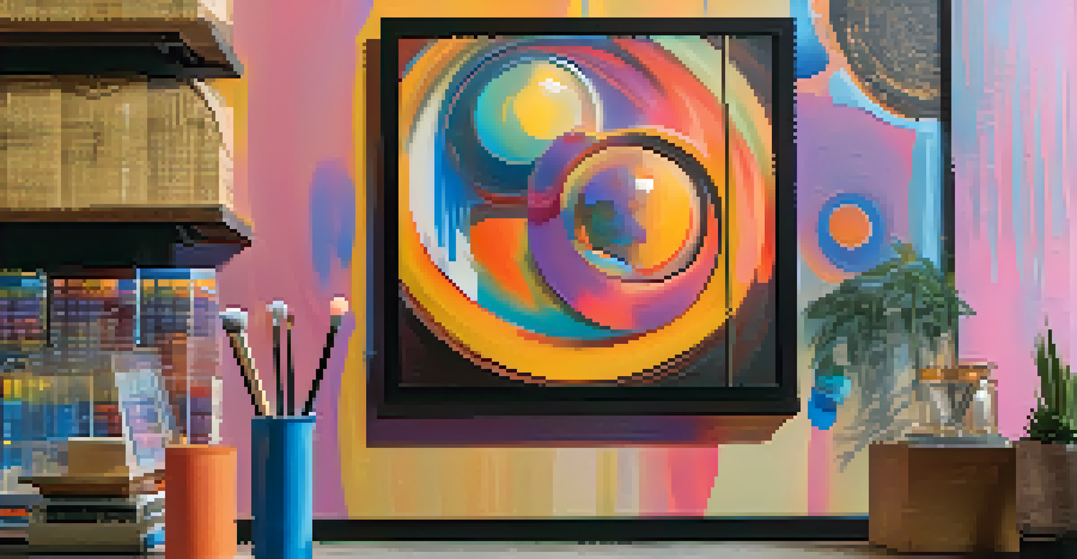 A close-up of a physical painting next to a digital screen displaying its NFT version.