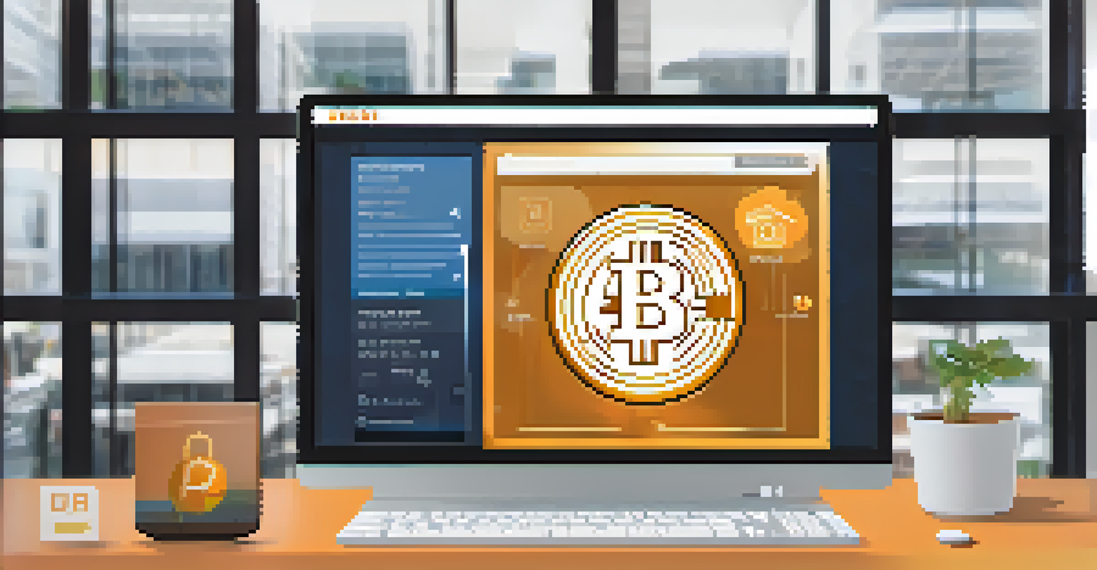A computer screen showing a secure Bitcoin wallet interface with security features in a modern office.