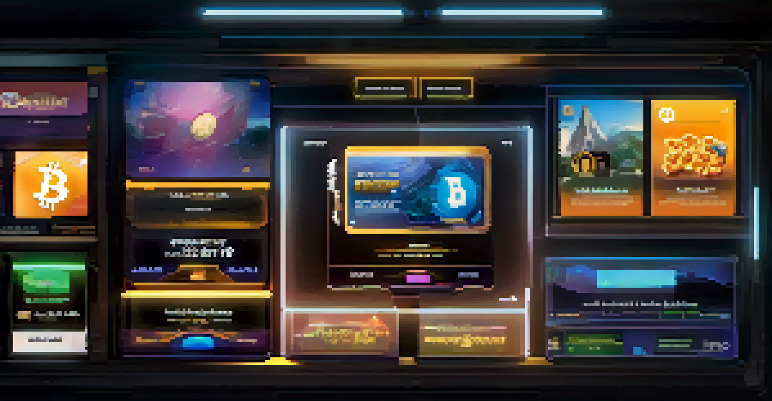 A digital representation of a Bitcoin wallet on a gaming interface, highlighting in-game items for sale.