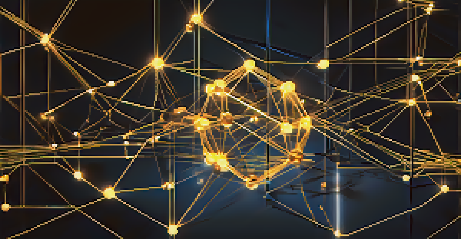 An artistic depiction of a blockchain network with glowing nodes and lines, showcasing the concept of cryptocurrency security.