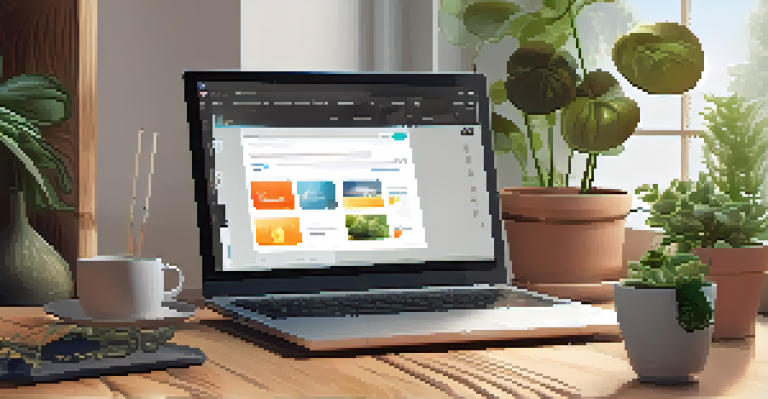 A cozy workspace with a person managing a Bitcoin wallet on a laptop, surrounded by plants and coffee.