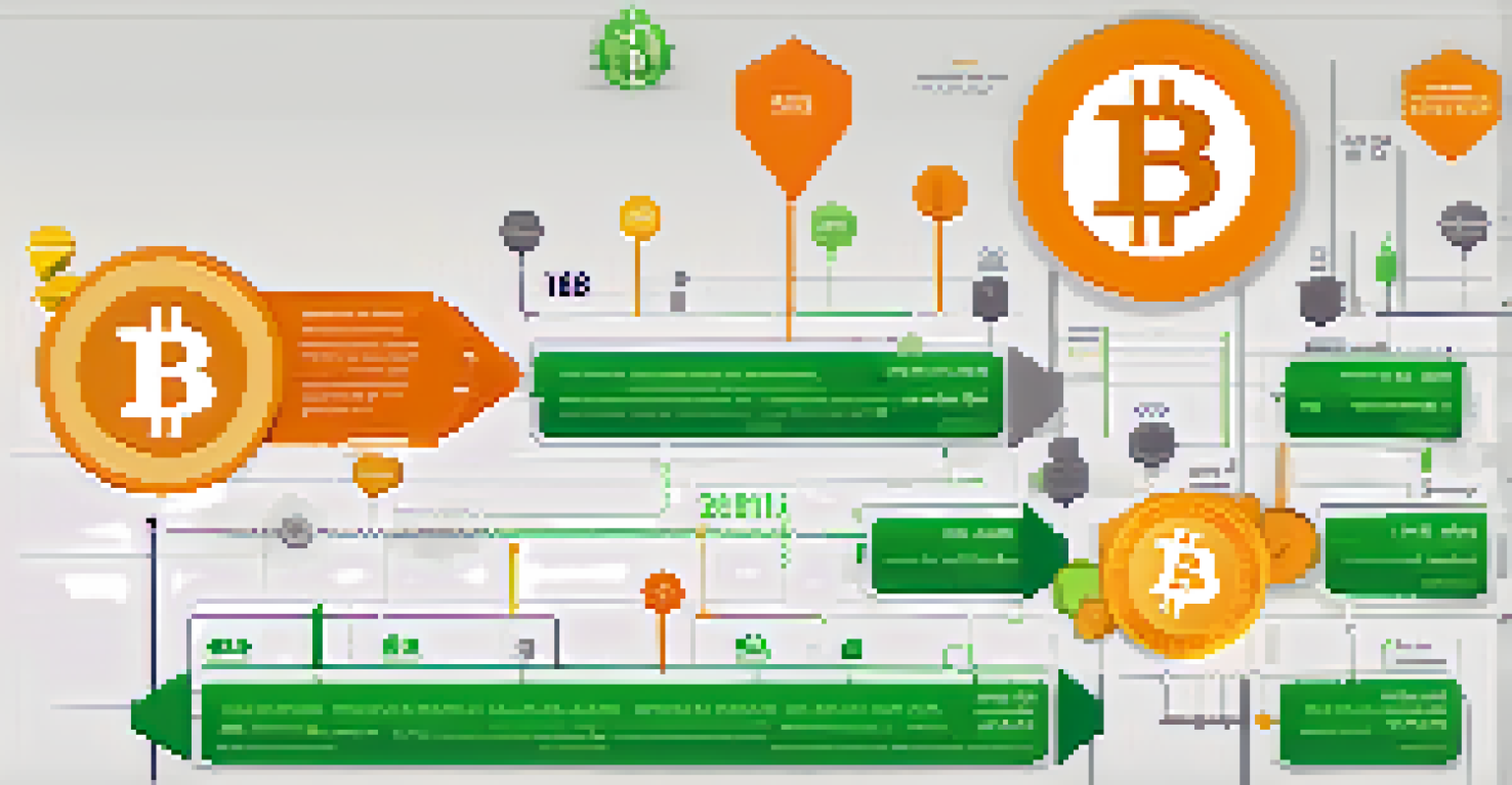 An infographic showing the timeline of significant Bitcoin forks and their impact on user adoption, with bold icons and arrows.