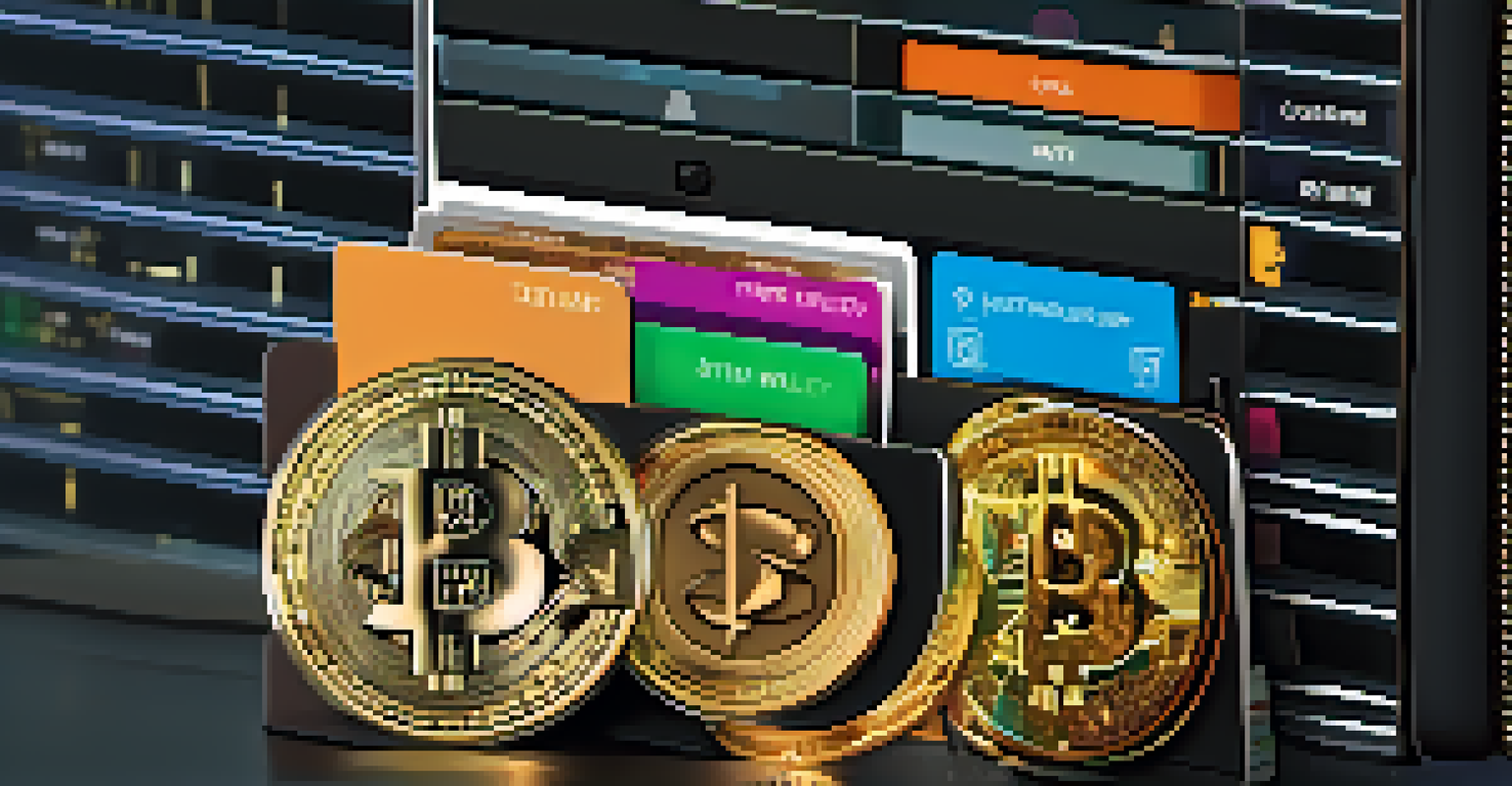 A close-up of a digital wallet interface showcasing Bitcoin and other cryptocurrencies, with security icons on a dark background.