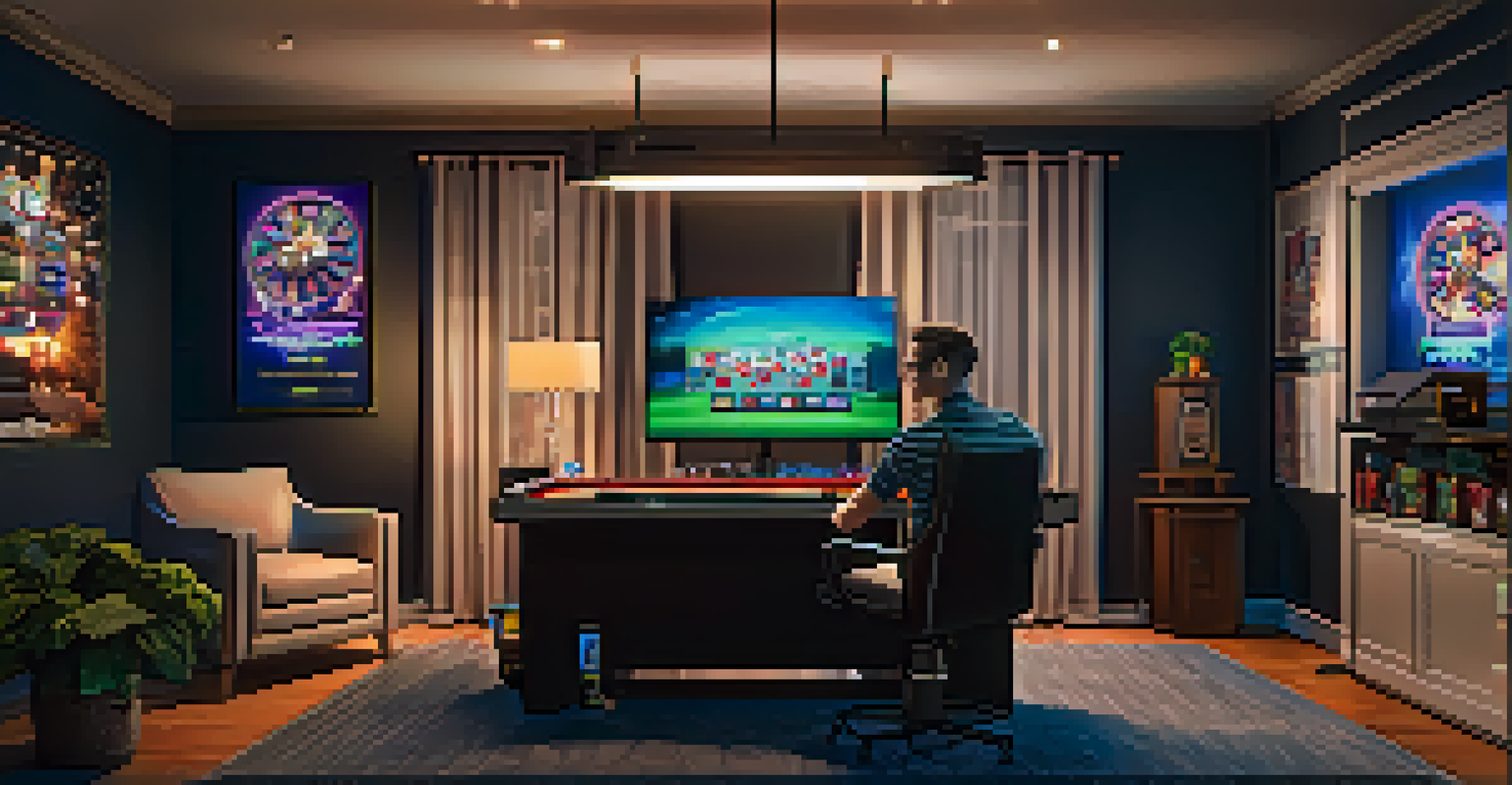 A cozy gaming room with a person playing an online Bitcoin casino game on a computer, creating an inviting atmosphere.