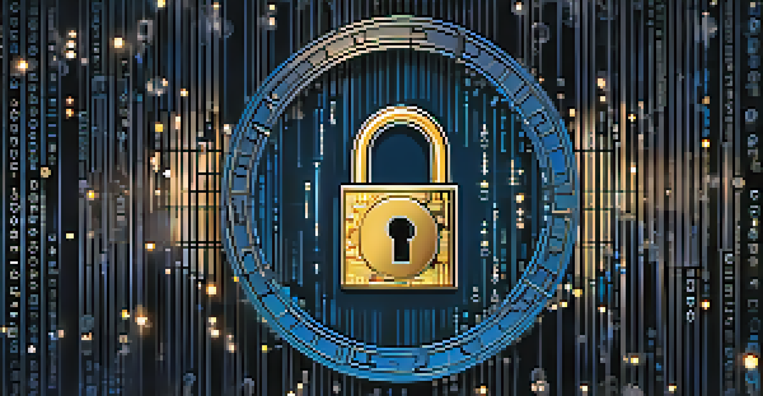 An abstract image showing a locked padlock surrounded by binary code and Bitcoin symbols, emphasizing digital privacy and security.