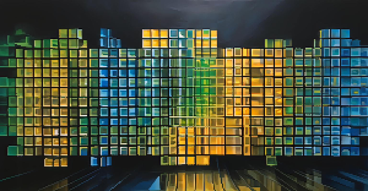 An abstract image of interconnected blocks representing Bitcoin's blockchain technology in vibrant colors.