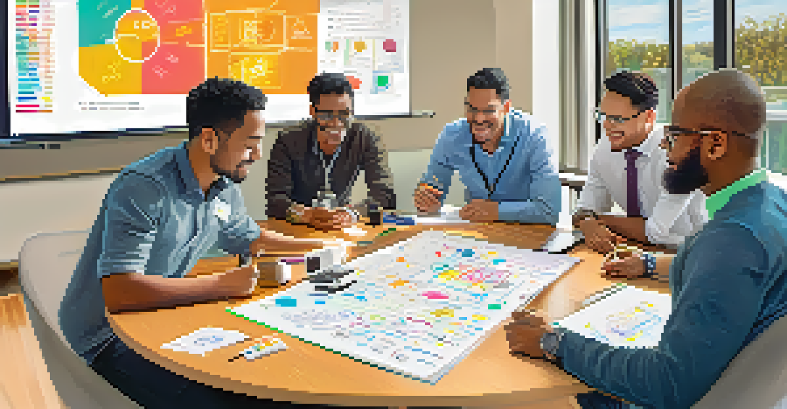 A nonprofit team brainstorming Bitcoin fundraising strategies around a table, with colorful notes on a whiteboard.