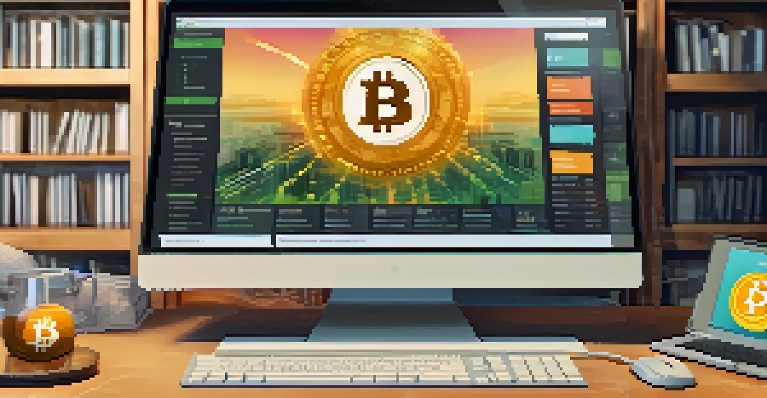 A close-up of a computer screen with a user-friendly Bitcoin donation platform, highlighting modern technology in a cozy office setting.