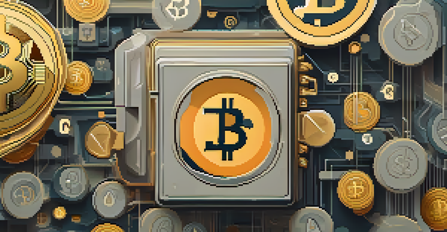 An abstract representation of Bitcoin privacy with a digital wallet and lock symbol, surrounded by floating public keys in a muted color background.