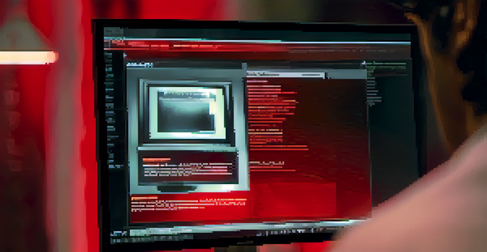 A concerned user looking at a computer screen showing a malware warning message in bright red.